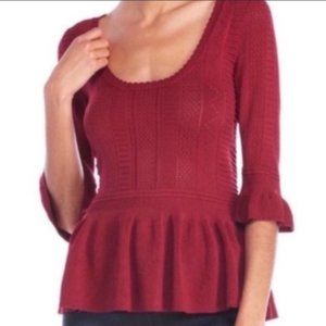 Torn By Ronny Kobo Maroon Peplum Top Medium